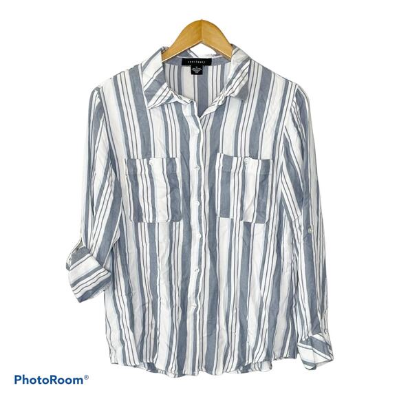 Anthro Sanctuary Tomboy Blue Striped Blouse size M - Picture 1 of 8